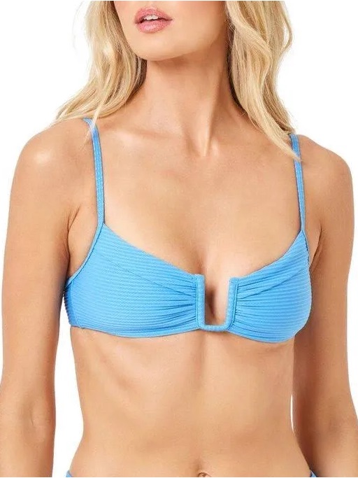 Lspace Peyton Bikini Top Size L Light Blue Ribbed Beach Tropical Vacation